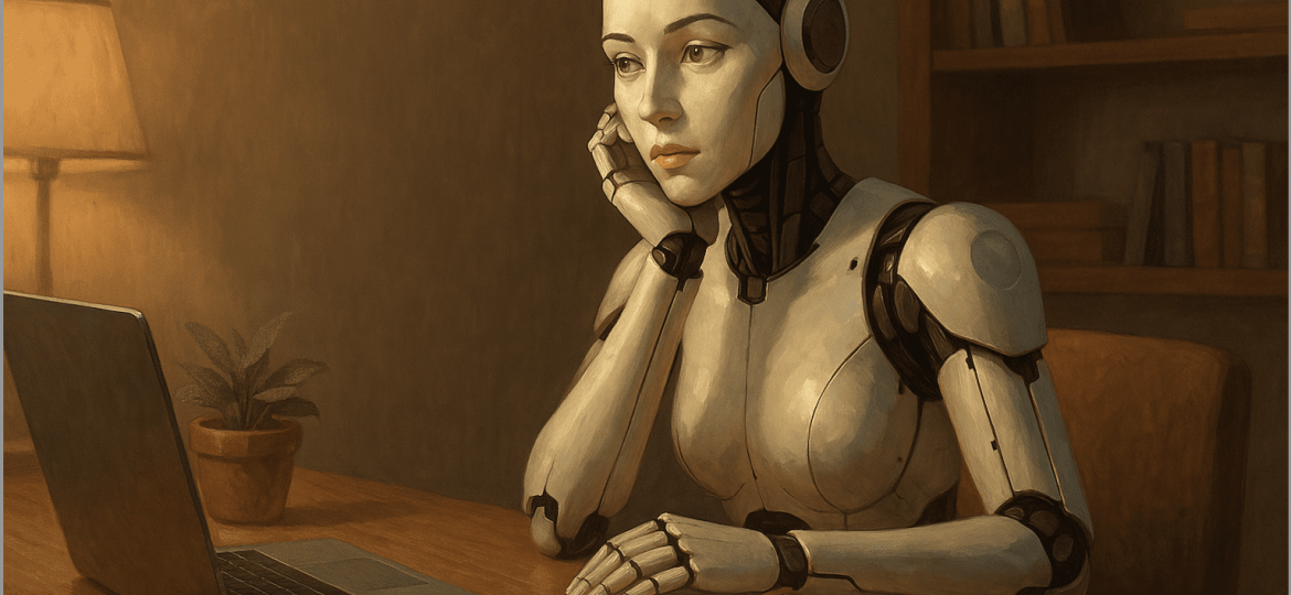 Feminine Android thinking about AI