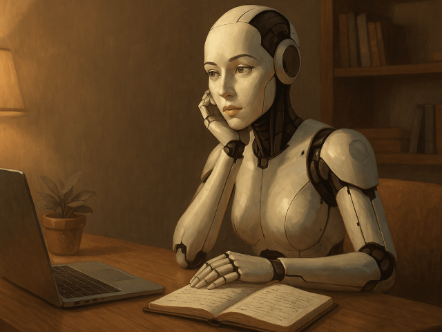Feminine Android thinking about AI